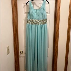 Elegant Light Blue Gown with Embellished Waist